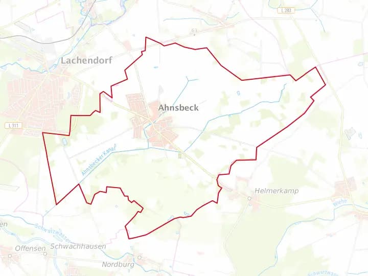 Karte Ahnsbeck mit Gemeindegrenze – Niedersachsen Solar