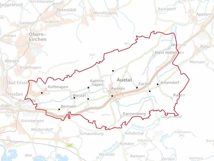 Karte Auetal mit Gemeindegrenze – Niedersachsen Solar