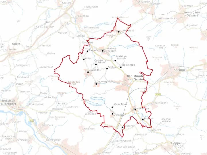 Karte Bad Münder am Deister mit Gemeindegrenze – Niedersachsen Solar