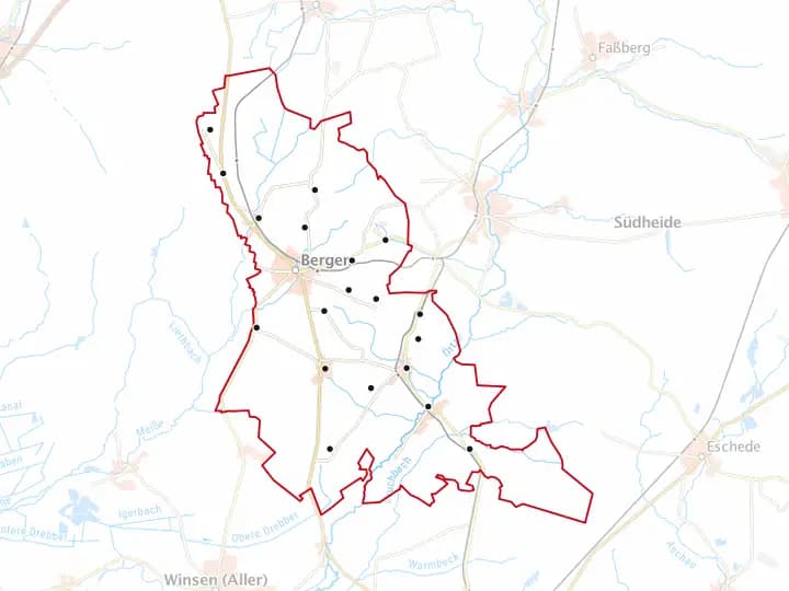 Karte Bergen mit Gemeindegrenze – Niedersachsen Solar