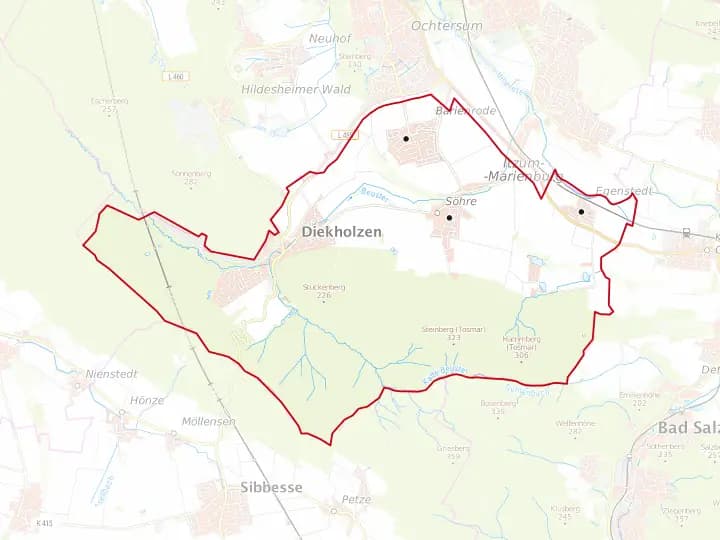 Karte Diekholzen mit Gemeindegrenze – Niedersachsen Solar