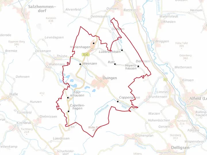 Karte Duingen mit Gemeindegrenze – Niedersachsen Solar