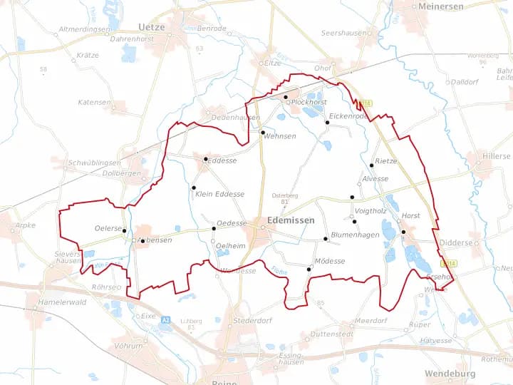 Karte Edemissen mit Gemeindegrenze – Niedersachsen Solar