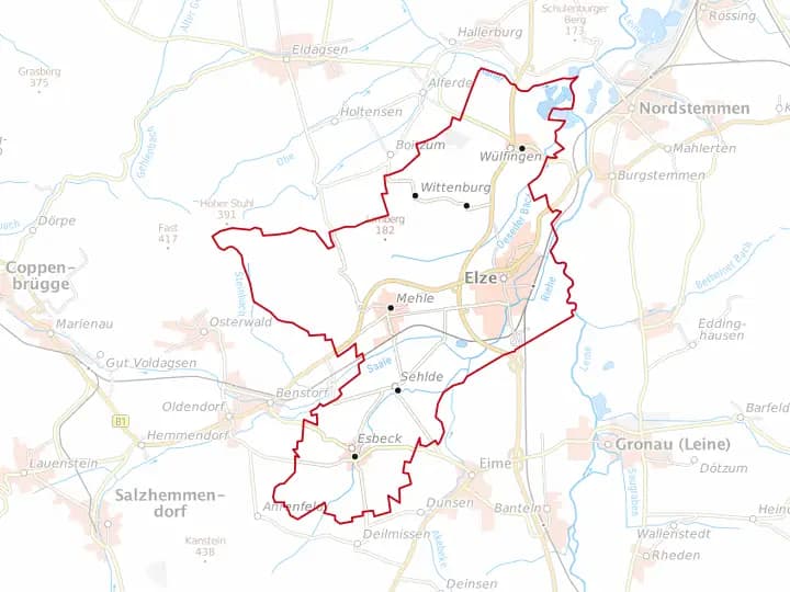 Karte Elze mit Gemeindegrenze – Niedersachsen Solar