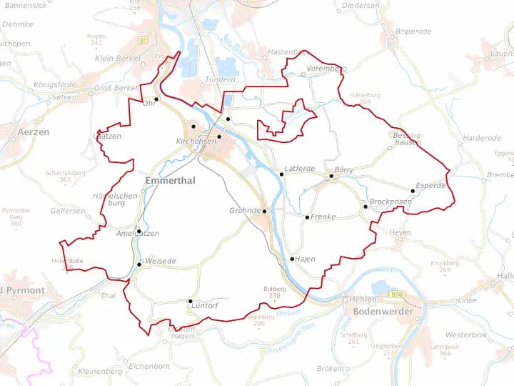 Karte Emmerthal mit Gemeindegrenze – Niedersachsen Solar