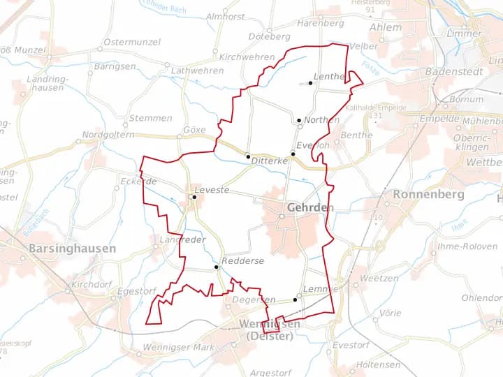 Karte Gehrden mit Gemeindegrenze – Niedersachsen Solar