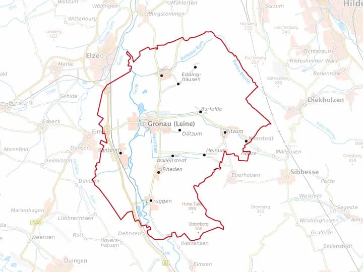Karte Gronau (Leine) mit Gemeindegrenze – Niedersachsen Solar