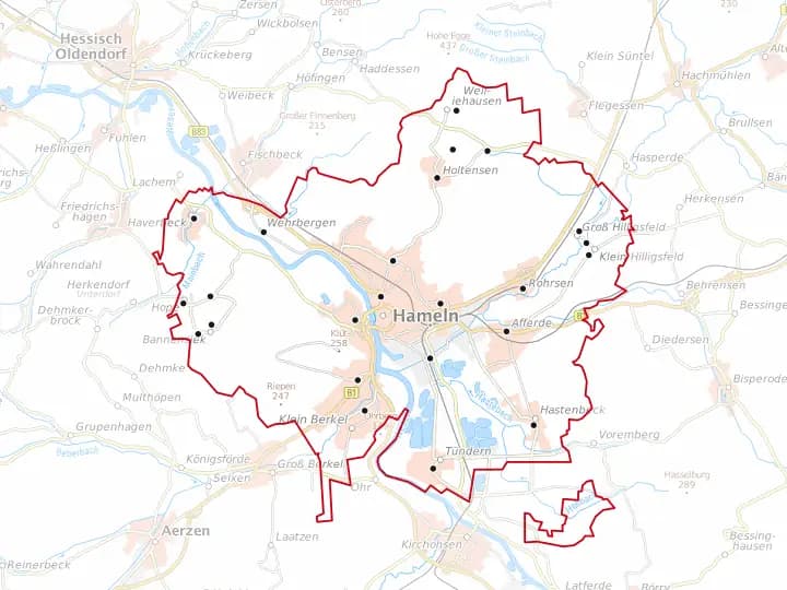 Karte Hameln mit Gemeindegrenze – Niedersachsen Solar