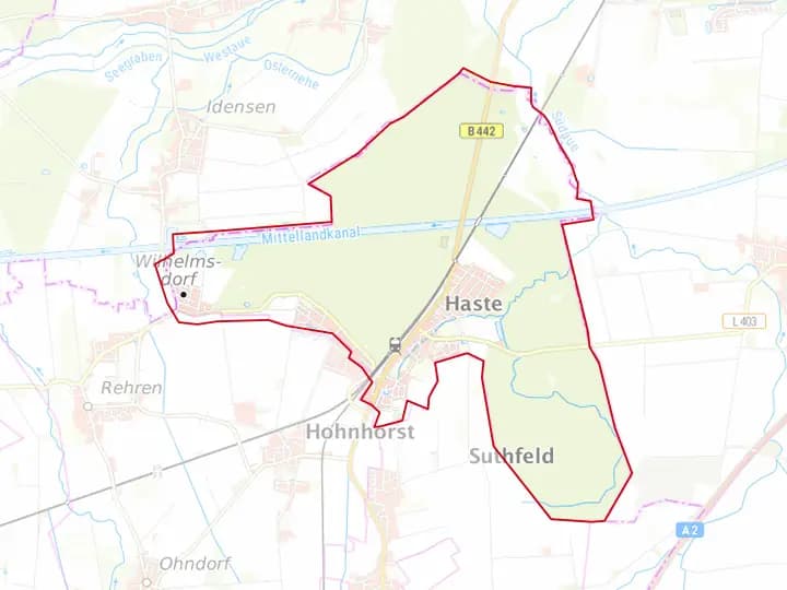 Karte Haste mit Gemeindegrenze – Niedersachsen Solar