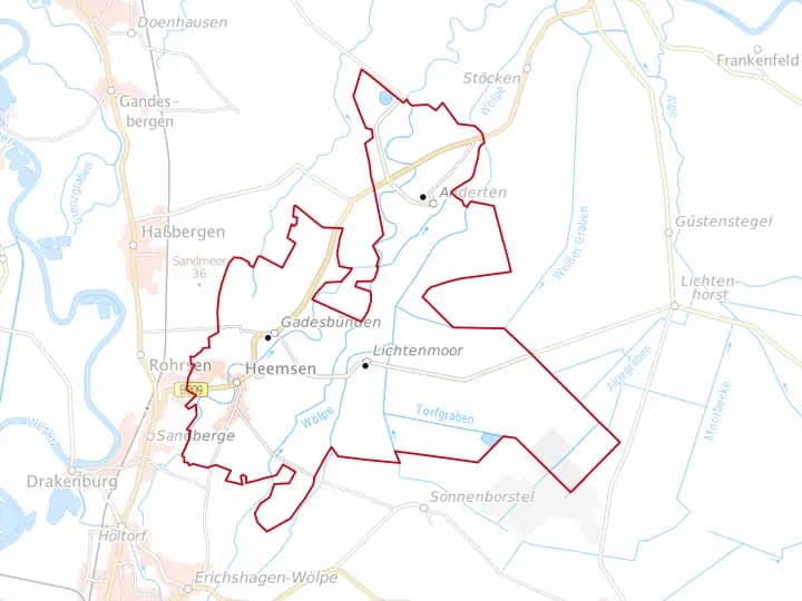 Karte Heemsen mit Gemeindegrenze – Niedersachsen Solar