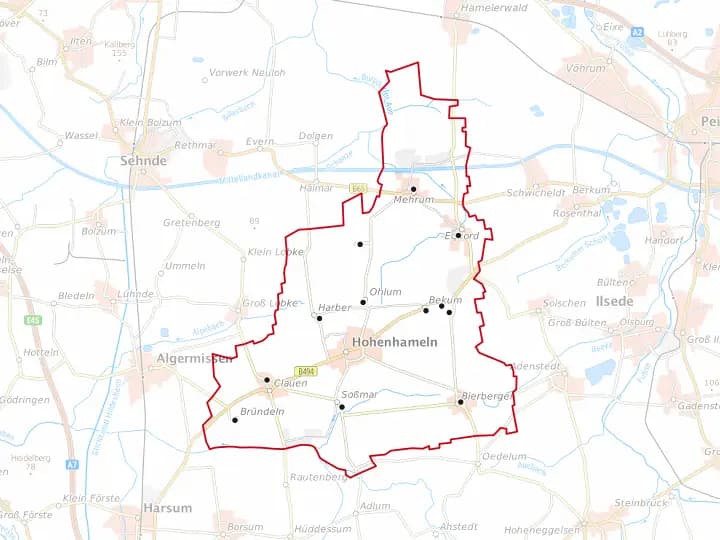 Karte Hohenhameln mit Gemeindegrenze – Niedersachsen Solar