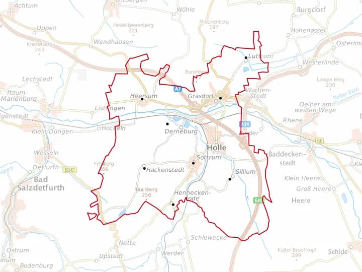 Karte Holle mit Gemeindegrenze – Niedersachsen Solar