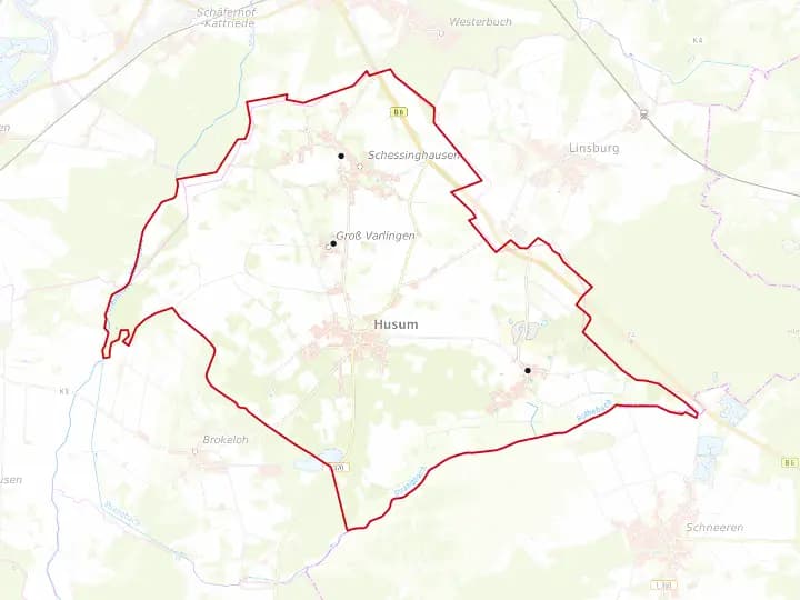 Karte Husum mit Gemeindegrenze – Niedersachsen Solar