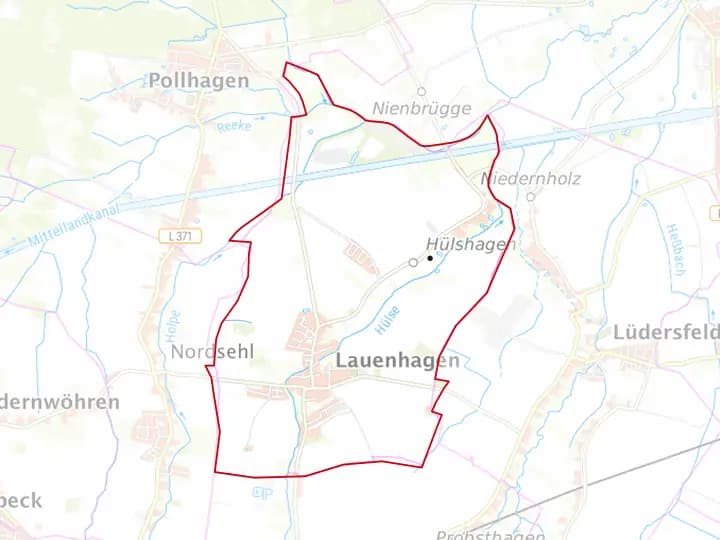 Karte Lauenhagen mit Gemeindegrenze – Niedersachsen Solar