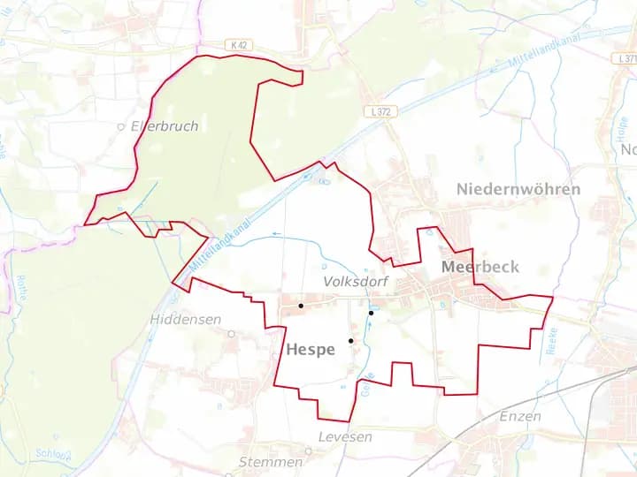 Karte Meerbeck mit Gemeindegrenze – Niedersachsen Solar