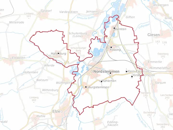 Karte Nordstemmen mit Gemeindegrenze – Niedersachsen Solar