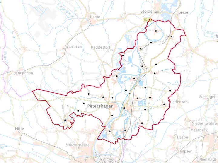 Karte Petershagen mit Gemeindegrenze – Niedersachsen Solar