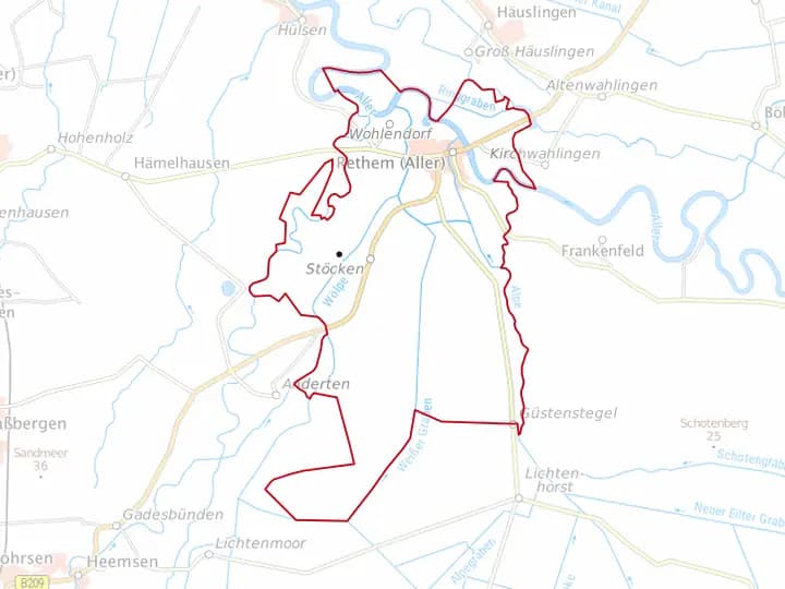 Karte Rethem (Aller) mit Gemeindegrenze – Niedersachsen Solar