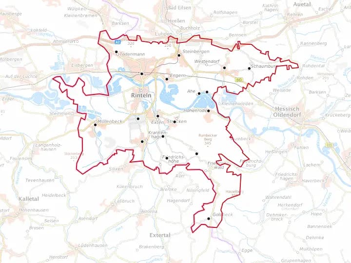 Karte Rinteln mit Gemeindegrenze – Niedersachsen Solar