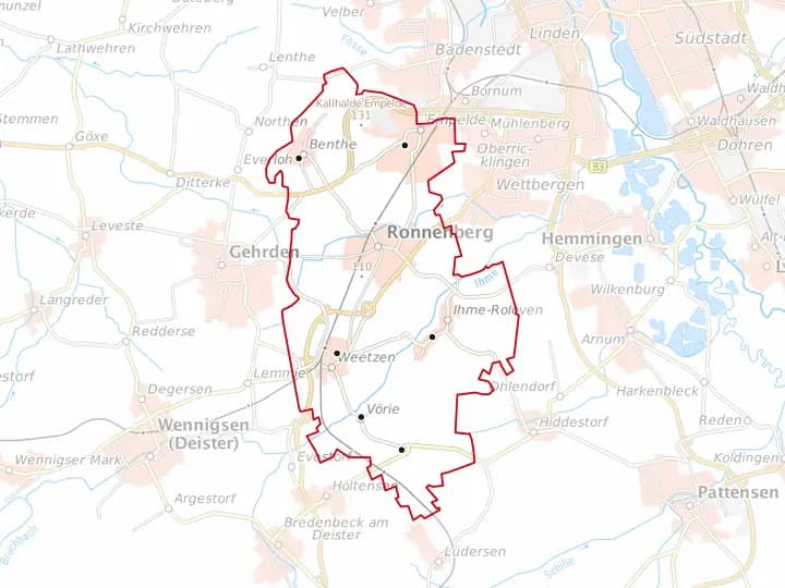 Karte Ronnenberg mit Lage von Empelde – Niedersachsen Solar