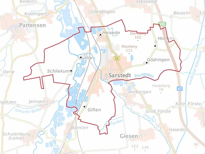 Karte Sarstedt mit Gemeindegrenze – Niedersachsen Solar