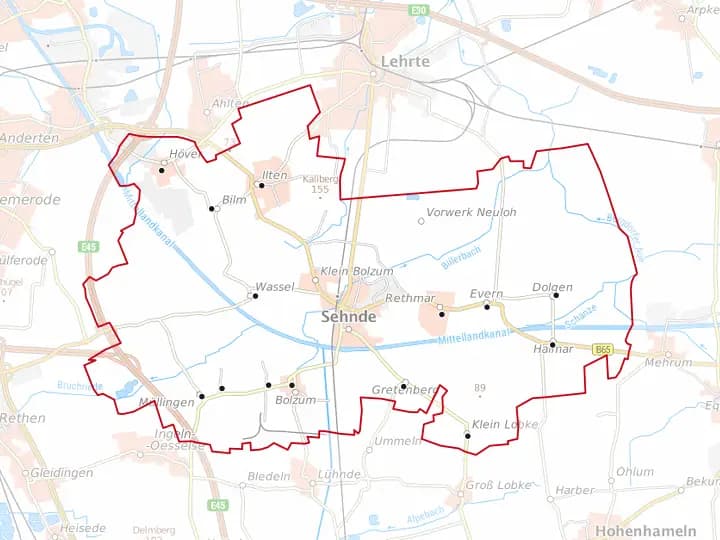 Karte Sehnde mit Gemeindegrenze – Niedersachsen Solar