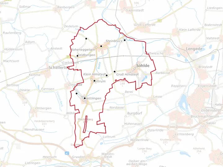 Karte Söhlde mit Gemeindegrenze – Niedersachsen Solar
