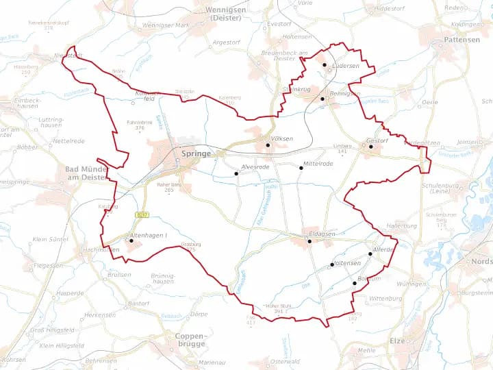 Karte Springe mit Gemeindegrenze – Niedersachsen Solar