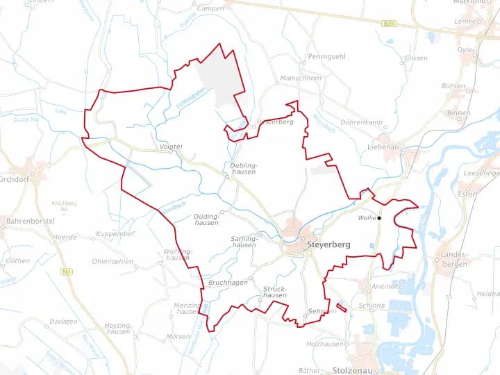 Karte Steyerberg mit Gemeindegrenze – Niedersachsen Solar