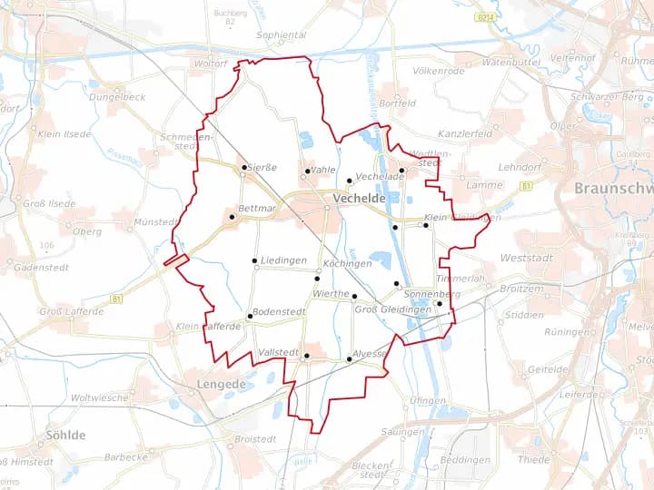Karte Vechelde mit Gemeindegrenze – Niedersachsen Solar