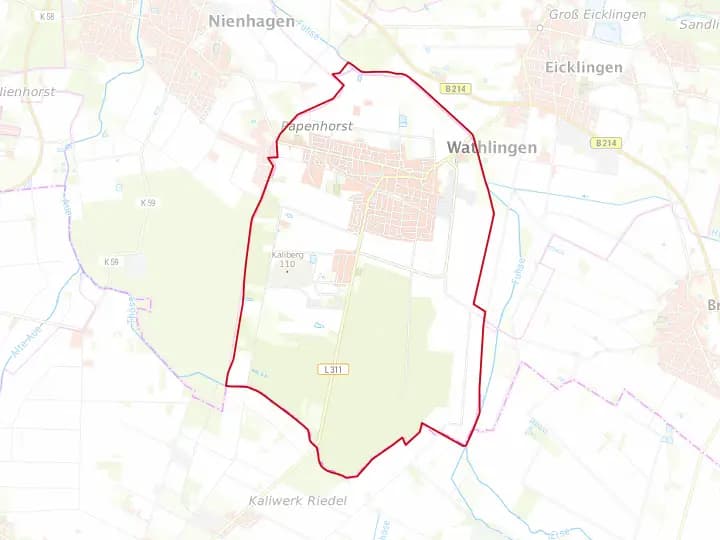 Karte Wathlingen mit Gemeindegrenze – Niedersachsen Solar