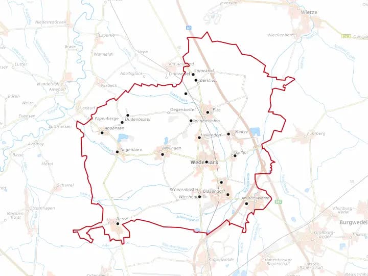 Karte Wedemark mit Gemeindegrenze – Niedersachsen Solar