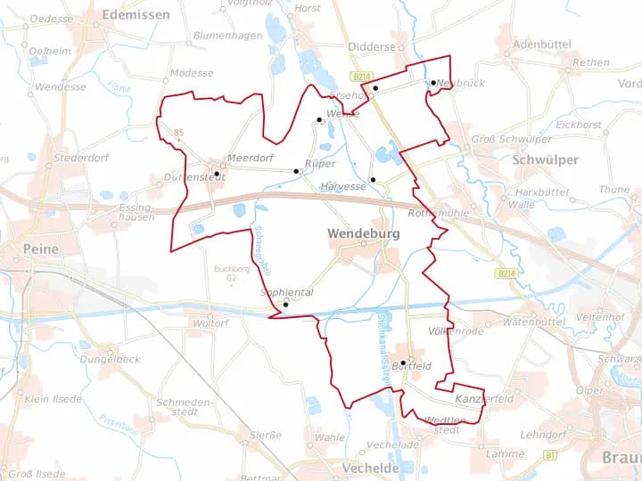 Karte Wendeburg mit Gemeindegrenze – Niedersachsen Solar