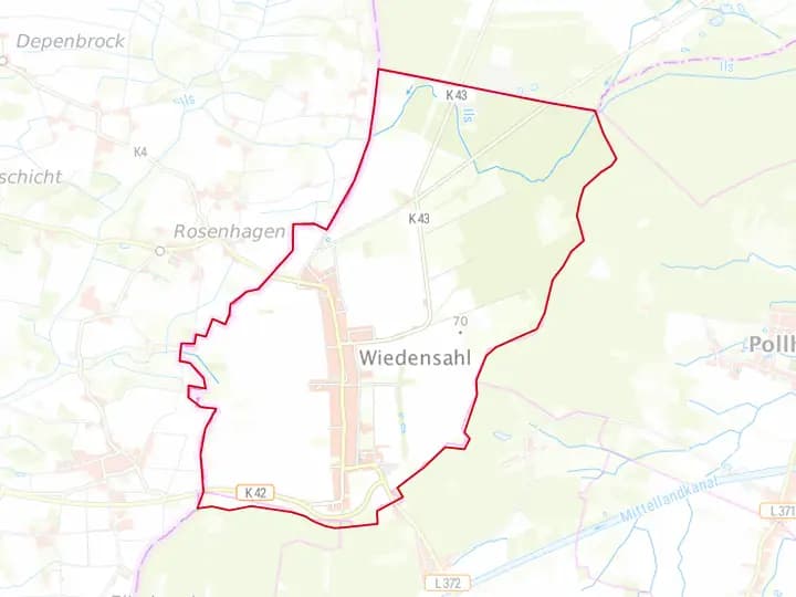 Karte Wiedensahl mit Gemeindegrenze – Niedersachsen Solar