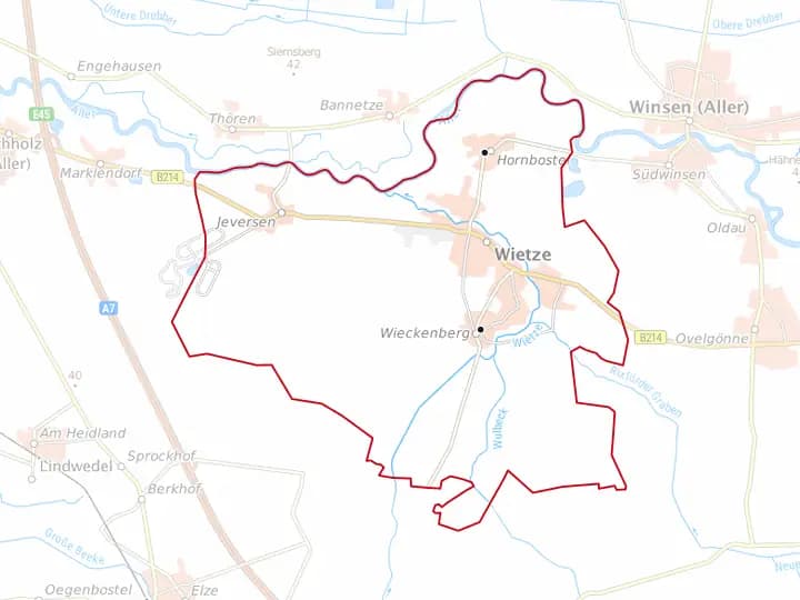 Karte Wietze mit Gemeindegrenze – Niedersachsen Solar