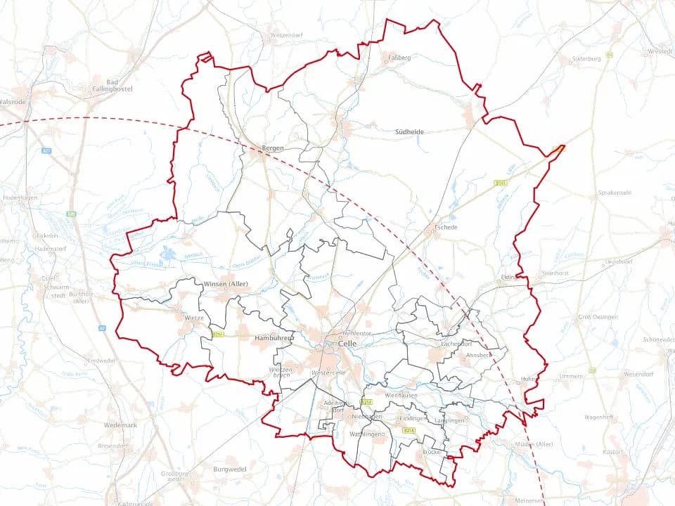 Karte des Landkreises Celle mit den Gemeinden im Einsatzgebiet – Niedersachsen Solar