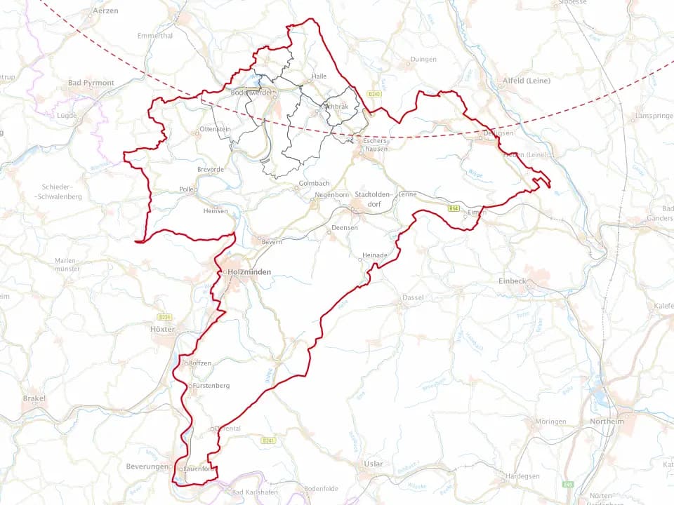 Karte des Landkreises Holzminden mit den Gemeinden im Einsatzgebiet – Niedersachsen Solar