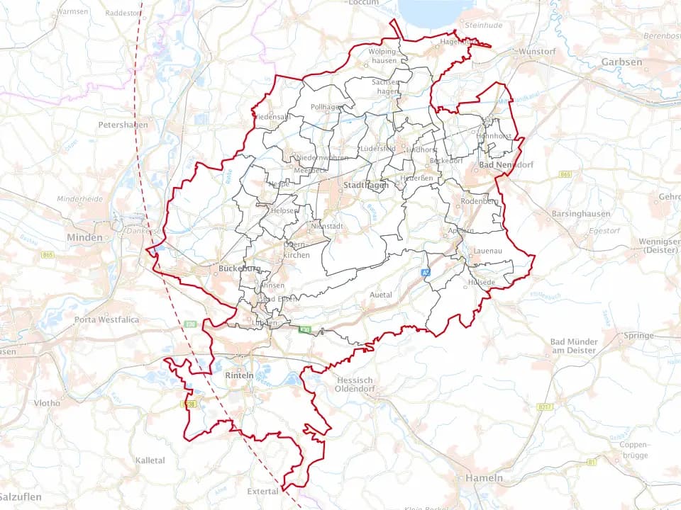 Karte des Landkreises Schaumburg mit den Gemeinden im Einsatzgebiet – Niedersachsen Solar