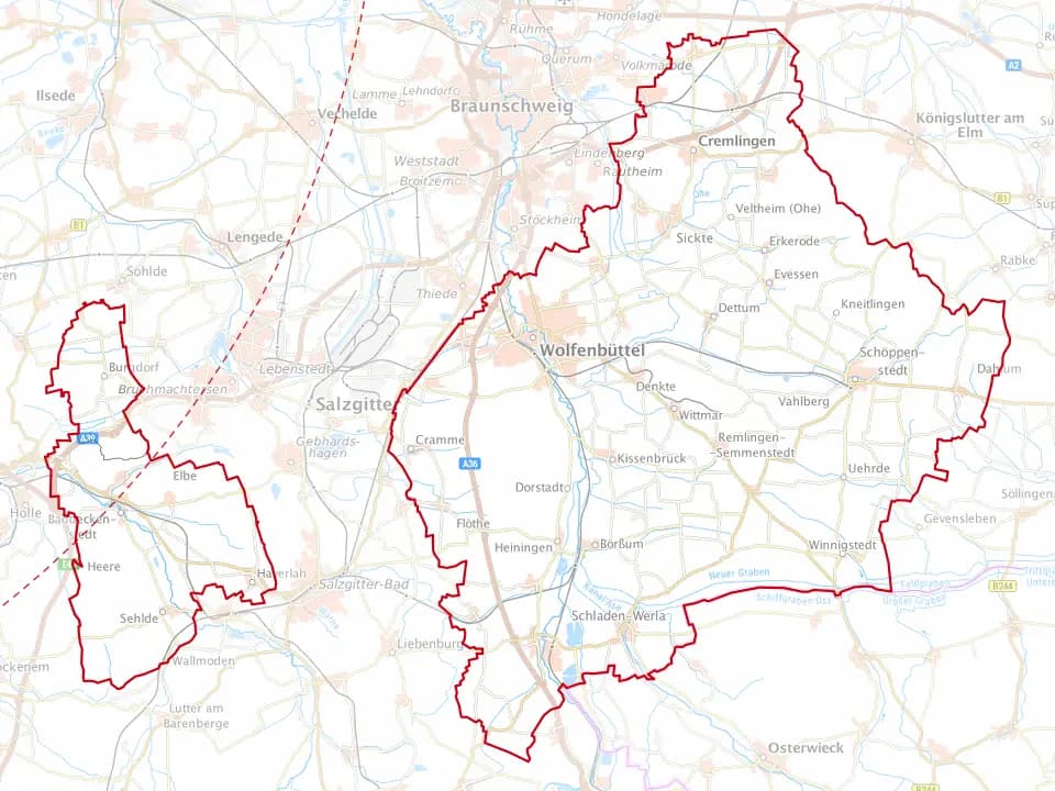 Karte des Landkreises Wolfenbüttel mit den Gemeinden im Einsatzgebiet – Niedersachsen Solar