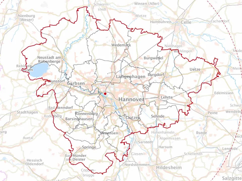 Karte der Region Hannover mit den Gemeinden im Einsatzgebiet – Niedersachsen Solar