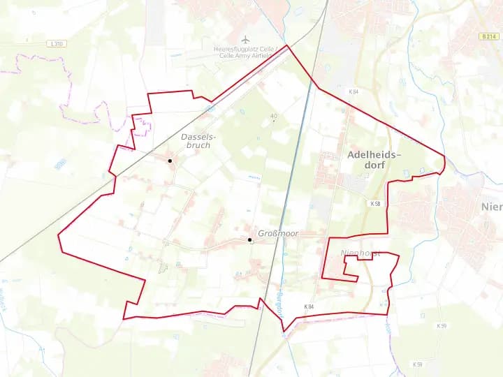 Karte Adelheidsdorf mit Gemeindegrenze – Niedersachsen Solar