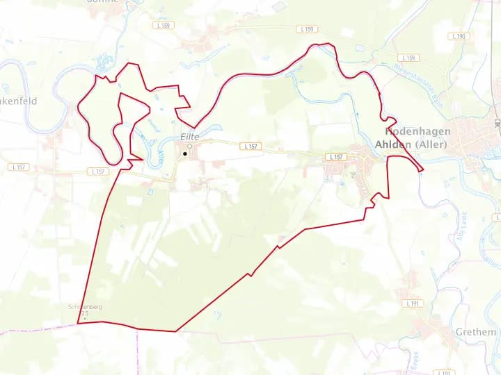 Karte Ahlden (Aller) mit Gemeindegrenze – Niedersachsen Solar