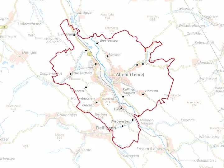 Karte Alfeld (Leine) mit Gemeindegrenze – Niedersachsen Solar