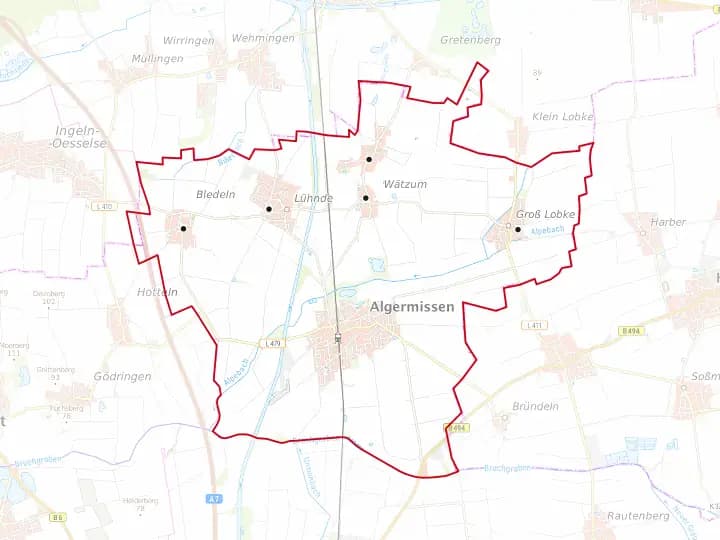 Karte Algermissen mit Gemeindegrenze – Niedersachsen Solar