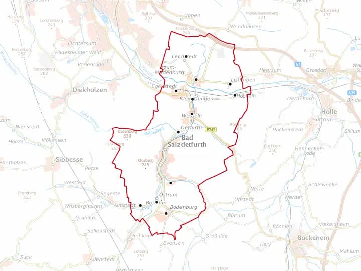 Karte Bad Salzdetfurth mit Gemeindegrenze – Niedersachsen Solar