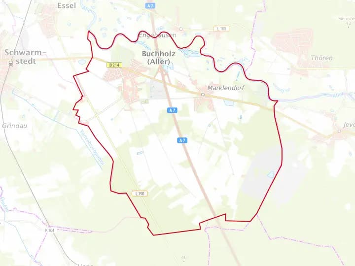 Karte Buchholz (Aller) mit Gemeindegrenze – Niedersachsen Solar