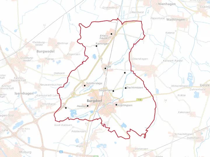 Karte Burgdorf mit Lage von Sorgensen – Niedersachsen Solar