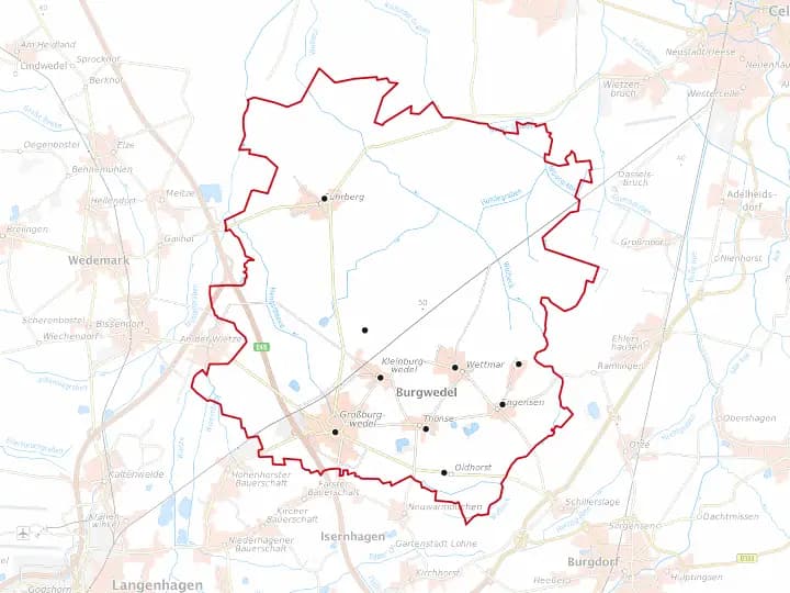 Karte Burgwedel mit Gemeindegrenze – Niedersachsen Solar