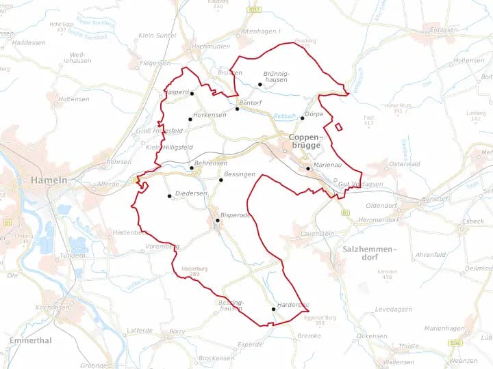 Karte Coppenbrügge mit Gemeindegrenze – Niedersachsen Solar
