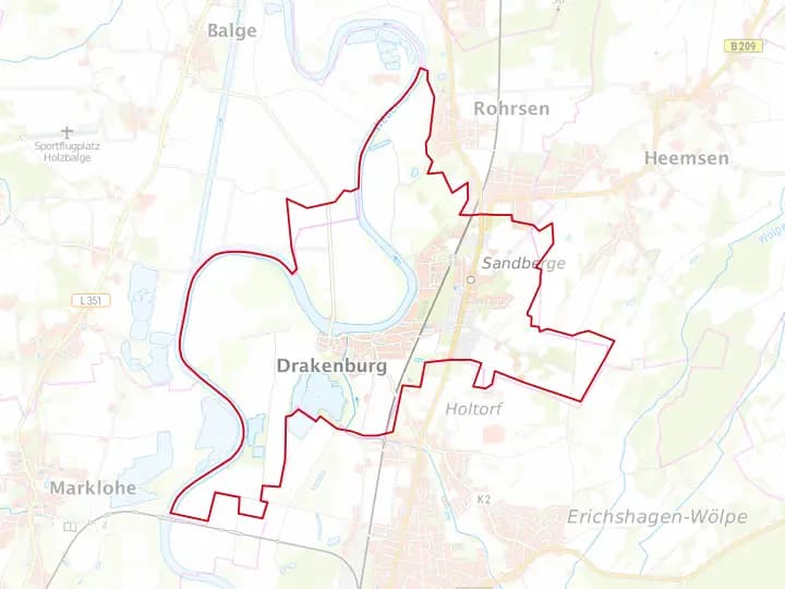 Karte Drakenburg mit Gemeindegrenze – Niedersachsen Solar